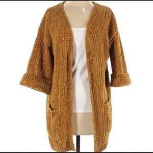 Beldinni Sz S Women's Gold chenille heavy knit cardigan 3/4 sleeves NWOT